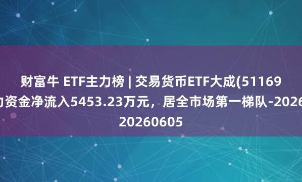 财富牛 ETF主力榜 | 交易货币ETF大成(511690)主力资金净流入5453.23万元，居全市场第一梯队-20260605